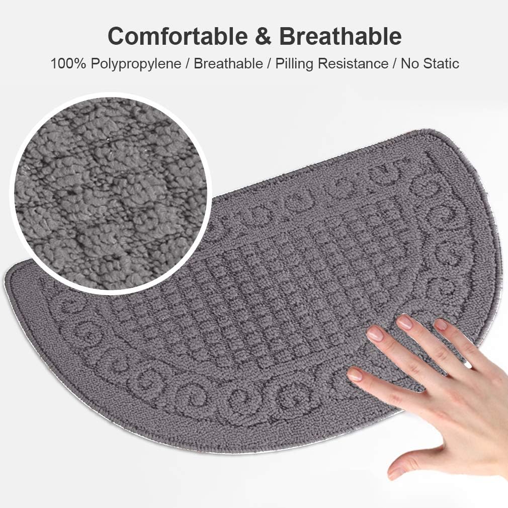 VANZAVANZU Kitchen Rugs, 31"x19" Kitchen Mats, Half Moon Round Kitchen Rugs Carpet, Specialized in Ultra Anti Skid Absorbent and Machine Washable for Kitchen Doorway Floors Accessories (Gray)
