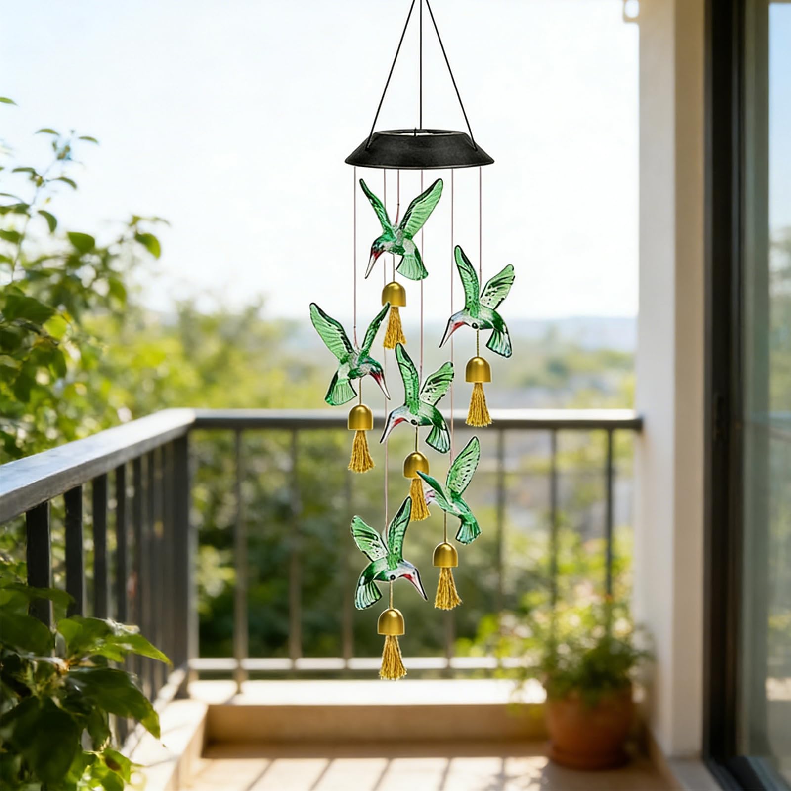 2 scacciapensieri solari per esterni, scacciapensieri a energia solare, per esterni, a forma di vento, per giardino, colibrì, per esterni, a LED che cambiano colore, impermeabile