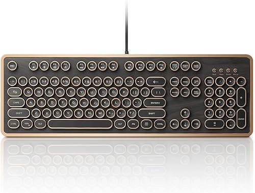 RK104 Retro Mechanical Keyboard, Wired 104 Keys Typewriter Style with Wood Grain, QMKVIA Programmable, Green Linear Switches, N-Key Rollover, for