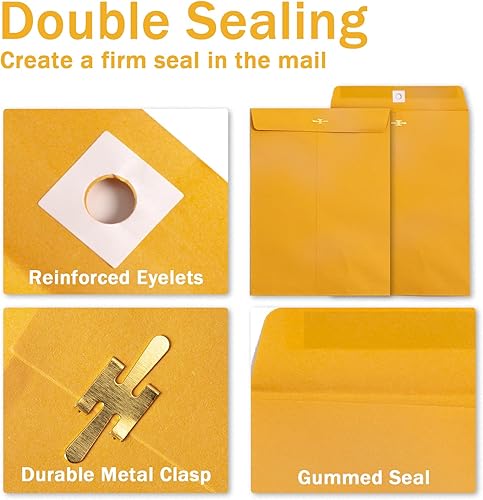 Miniatura 2 de Sobres con cierre de 9 x 12 pulgadas, sobres Goefun Manilla, paquete de 100 unidades, papel de 3.53 ozm, sobres grandes de papel kraft marrón