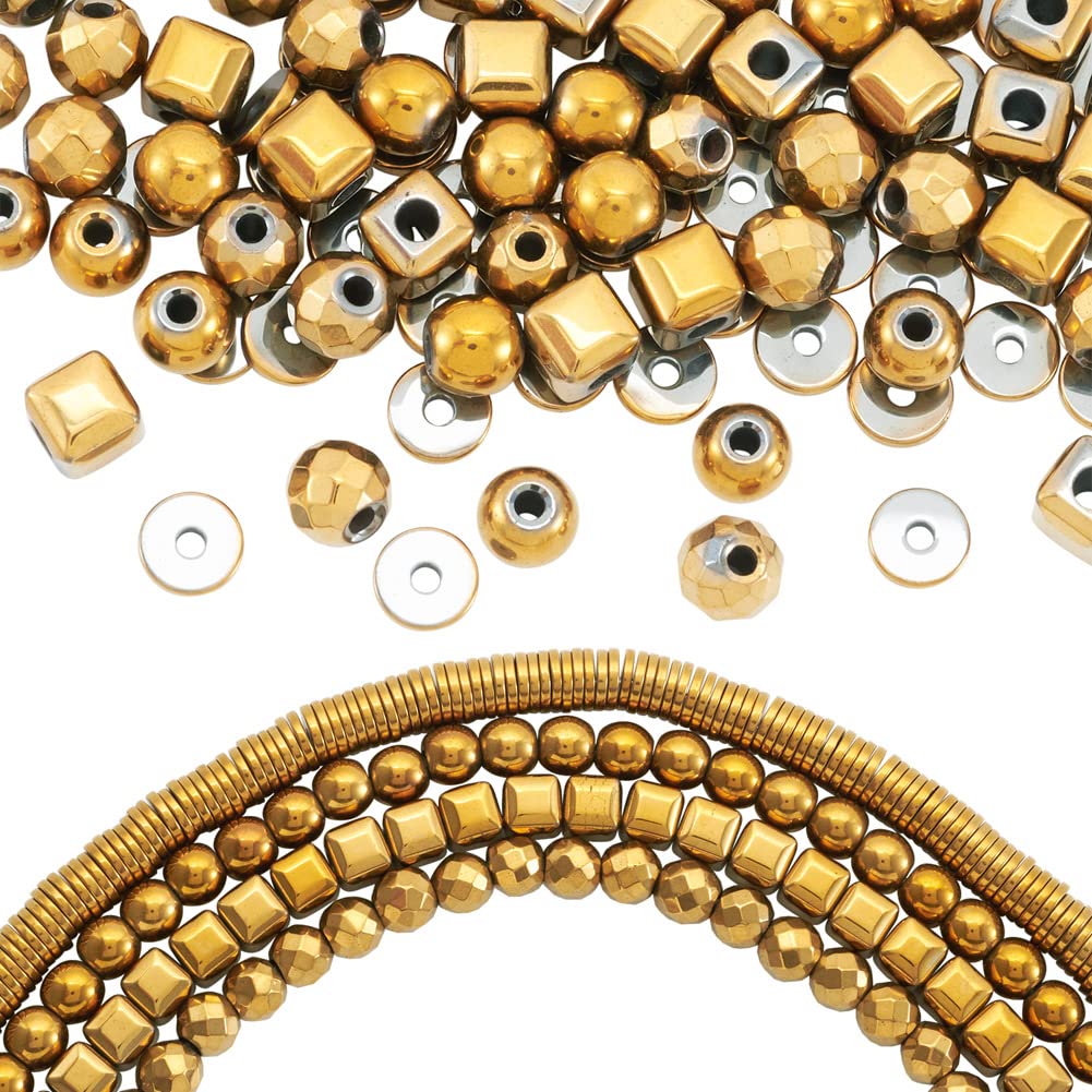 Cheriswelry 4 Strands Non-Magnetic Synthetic Hematite Beads Flat Round Cube Disc Heishi Beads for Necklaces Bracelets Jewelry Making