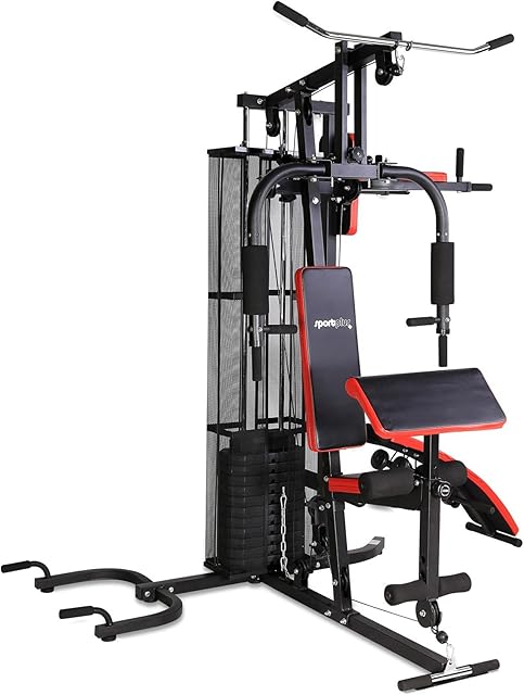 SportPlus Home Gym with Weights  Fitness Unit with Bench Press and Leg Curl  Max. User Weight 100 kg