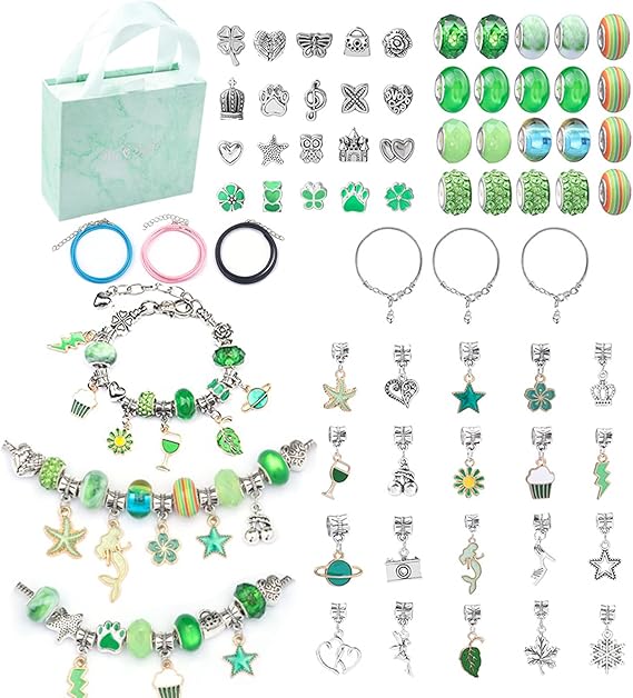 Amazon Co Jp Rouki キッズブレスレット ビーズセット Diy アクセサリーキット 手作り キラキラ メイキングトイ 女の子 おしゃれ 紐通しおもちゃ ひもとおしおもちゃ クリスマス プレゼント お誕生日プレゼント 収納ケース付 みどり おもちゃ