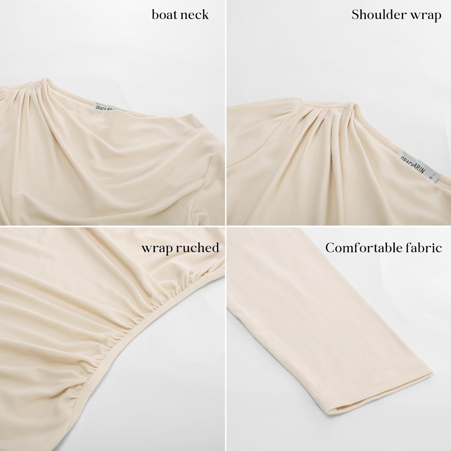 GRACE KARIN 2026 Women's Long Sleeve Wrap Blouse - Boat Neck Ruched Fitted Trendy Top for Fall Dressy Casual - Image 3