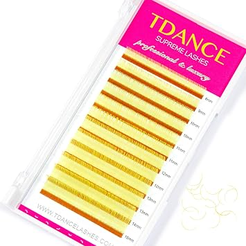 TDANCE Colorful Lashes Extension Mixed Length Tray Colored Eyelash Extensions Professional Salon UseYellow-0.07-C,8-15 mm