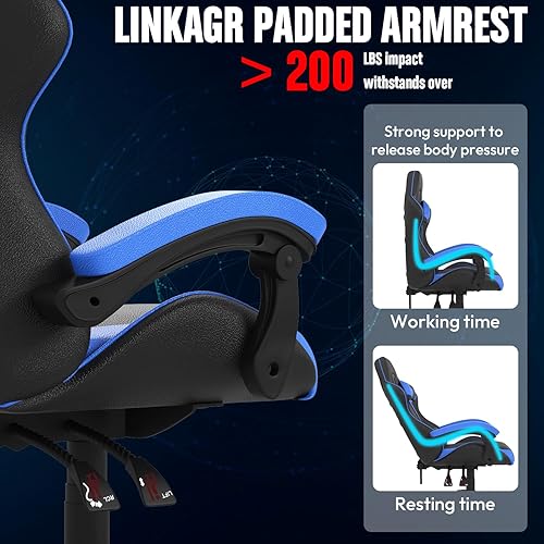 Miniatura 7 de Bigzzia Silla de juegos con cojín térmico, sillas ergonómicas de videojuegos con almohada y soporte lumbar, silla de computadora estilo carreras con