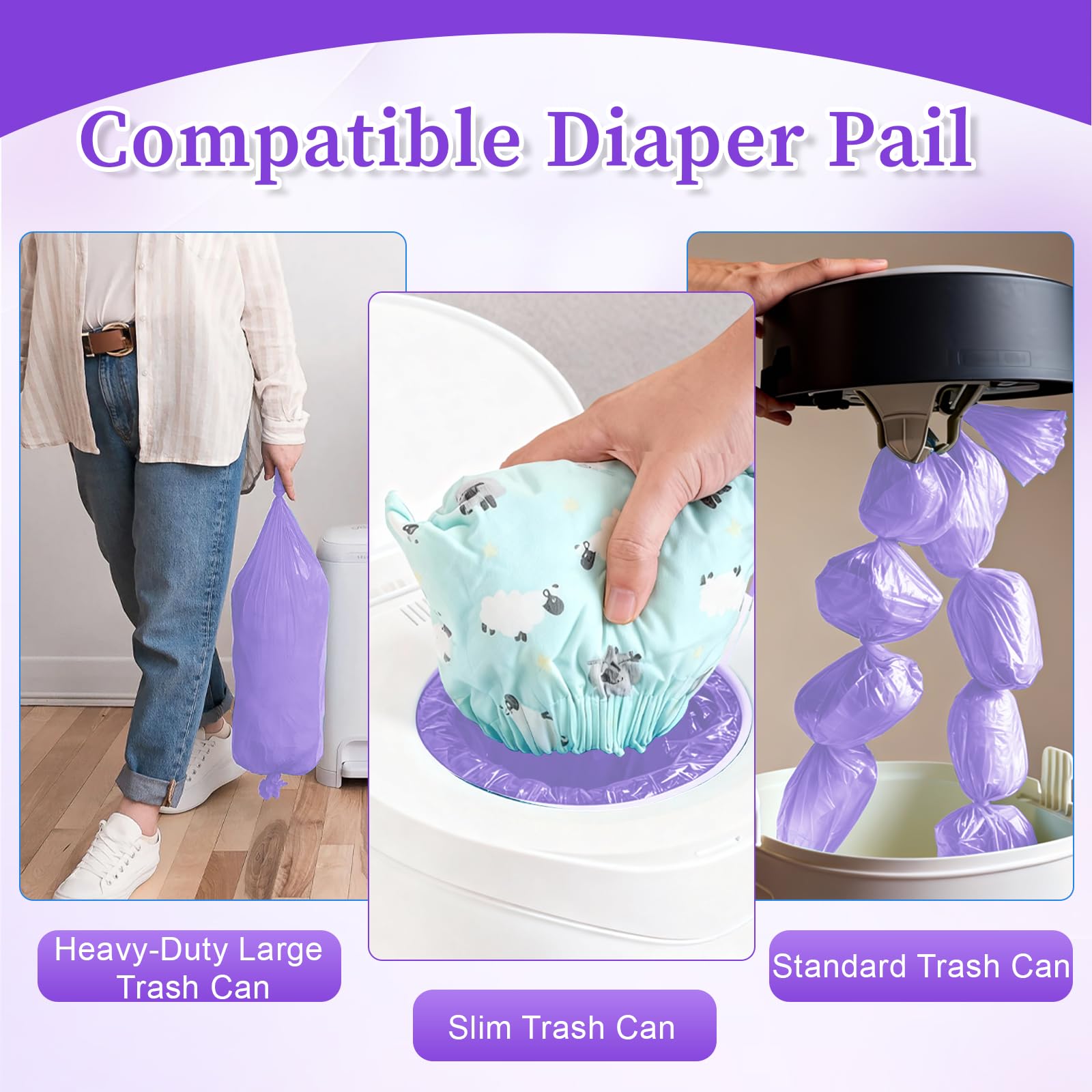 SI SEN 20 cartuchos de recambio para cubos de pañales, 4,5 m, resistente a roturas y a los olores, compatible con todos los cubos de pañales y cubos de basura para gatos (morado)