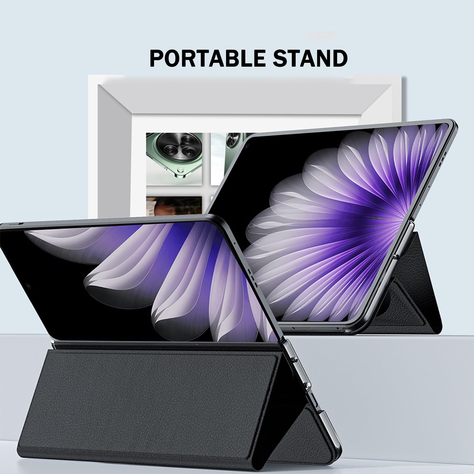 Cover per Oppo Find N5, Ultra Sottile Flip Custodia in Pelle con Chiusura Magnetica Cavalletto Feature Protezione Completa Antiurto Guscio,Grigio,Find N5