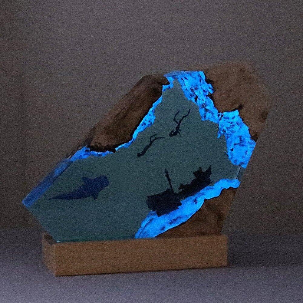 Wudaizhi Lampe Légère en Résine, Lampe Lumineuse en Bois De Résine Grand Plongeur Et Baleine À Bosse Lumières LED Veilleuse pour Bricolage Table Artisanat Fête Mariage Lampe De Bureau