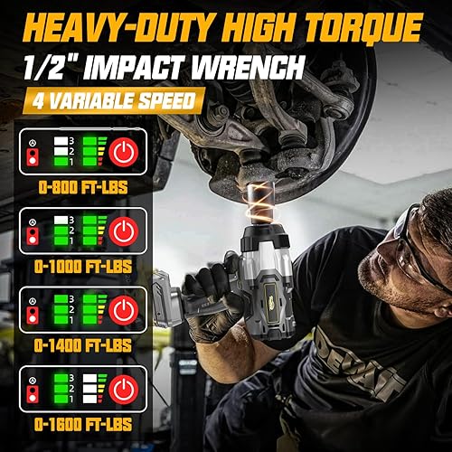 Miniatura 3 de Cordless Impact Wrench 1/2" Compatible with Dewalt 20V Battery, 1600Ft-lbs(2200N.m) High Torque Impact Gun Heavy Duty, Brushless Electric Power