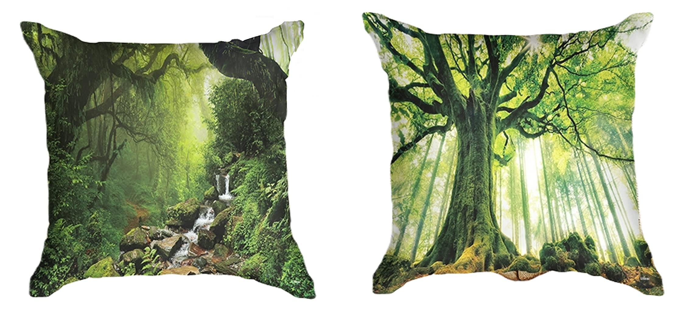 Ulticool, Cushion Cover, Natural Trees Waterfall, Set of 2 Designs, 45 cm x 45 cm, Decorative Cushion without Filling