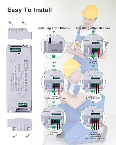 Miniatura 6 de Controlador LED regulable de 24 V, 40 W, fuente de alimentación de voltaje constante de 1.67 A, CA 120 V a CC 24 V, compatible con Lutron Leviton