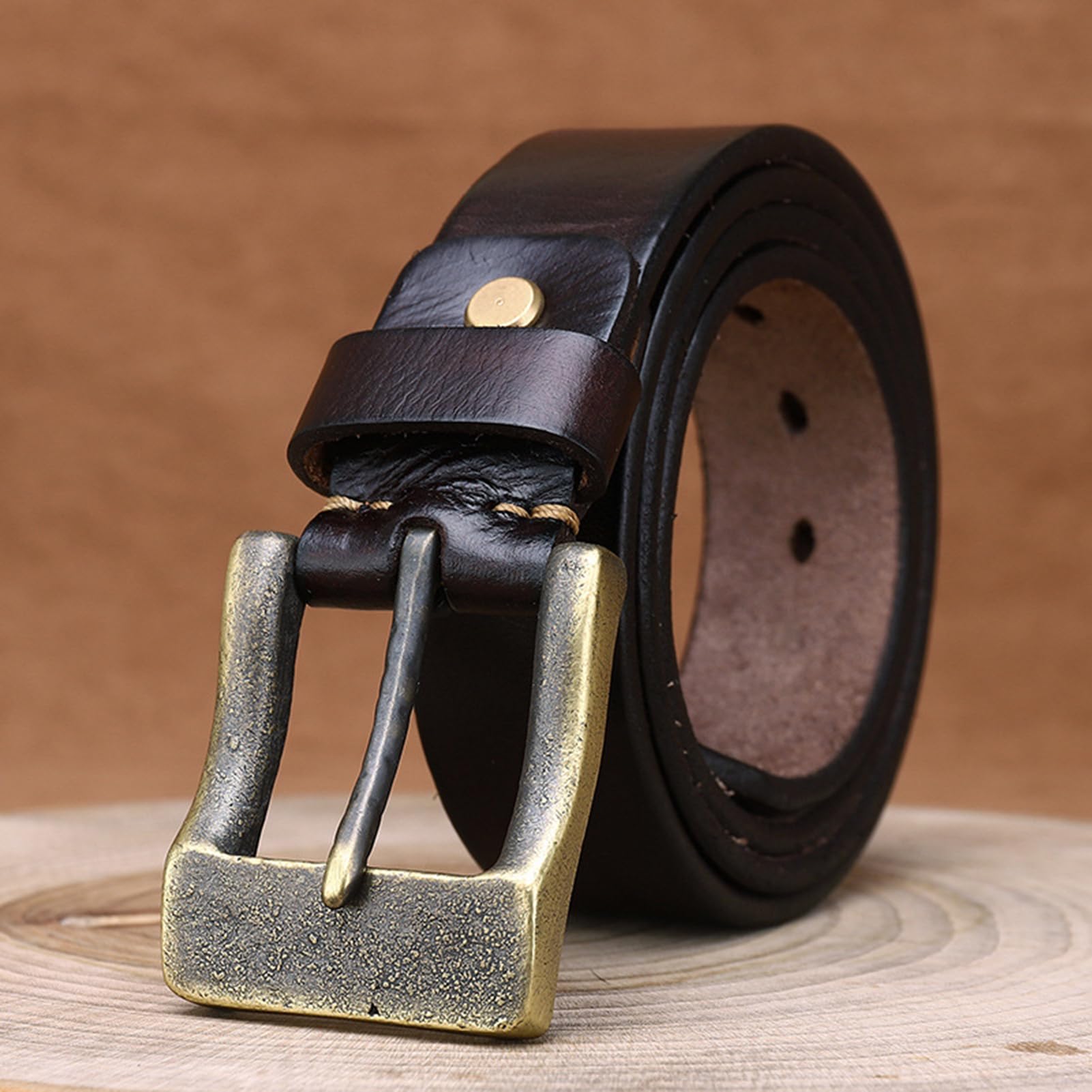 Ceinture pour Hommes 5mm D'épaisseur Ceinturon en Cuir Pleine Fleur 3.8cm De Large pour Jeans Décontractés, Robe De Travail, Boucle en Laiton Antique(100cm/39, Coffee)