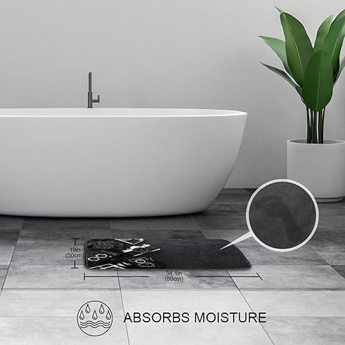 Miniatura 6 de KXO Juego de cortina de ducha impermeable y tapete de poliéster con ganchos, 70.8 x 70.8 pulgadas