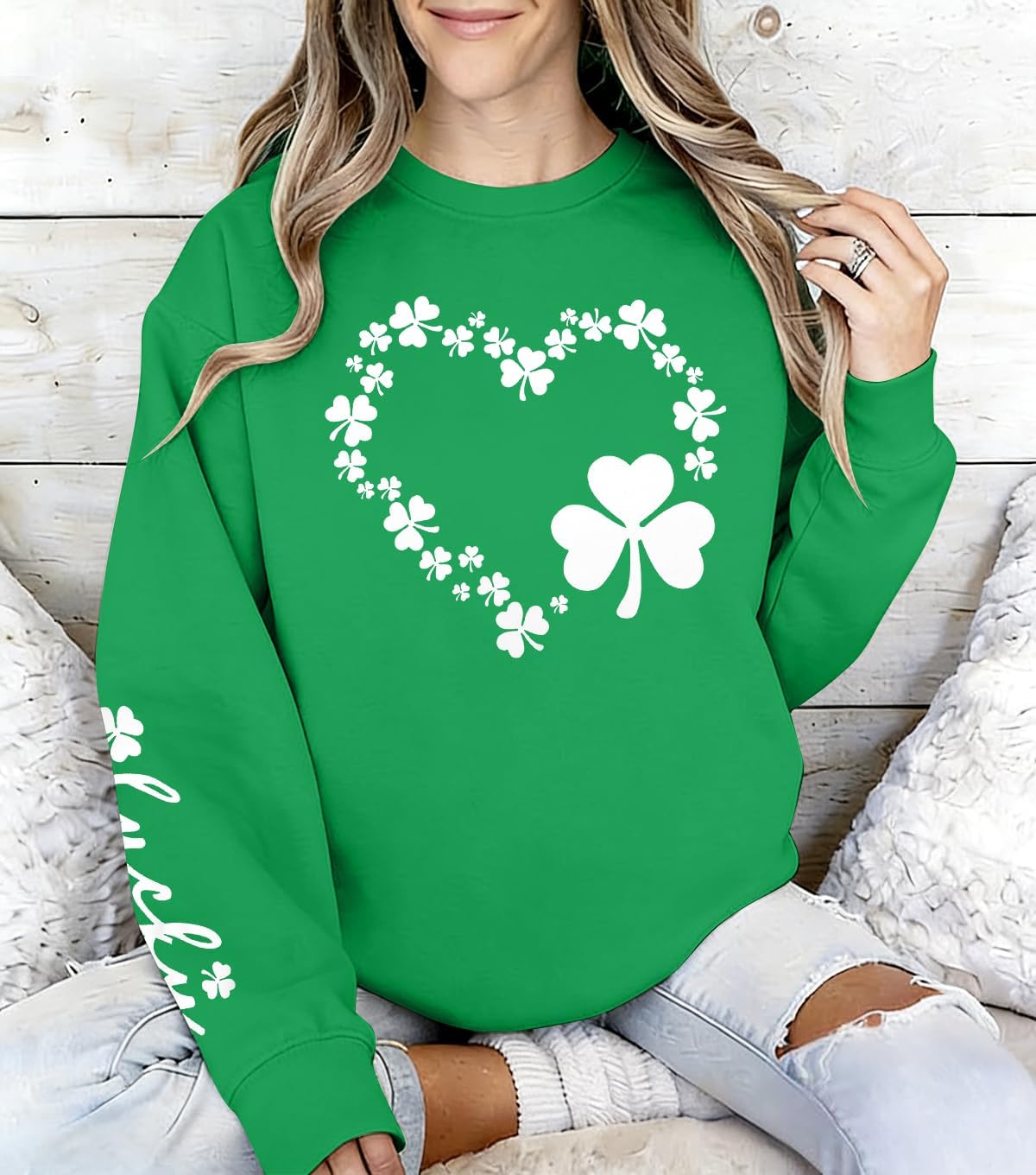 LUKYCILD St Patricks Day Sweatshirt Women Clover Sweater Shamrock Shirts Funny Long Sleeve Irish Gift Pullover Tops - Image 2