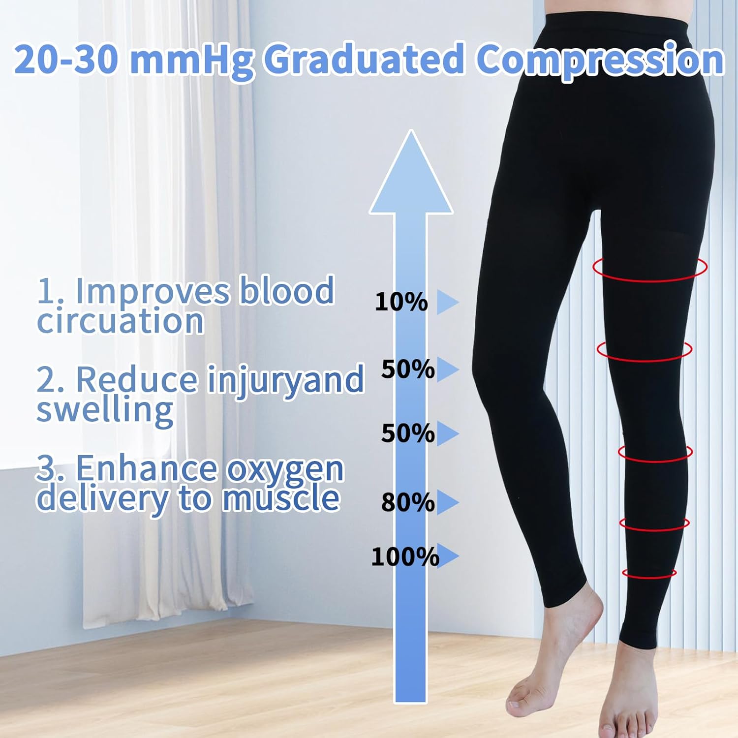 Medical Compression Pantyhose for Women & Men, 20-30mmHg Graduated Support Compression Tights Footless Medical Compression Stockings & Leggings for Edema, Varicose Veins, Swelling(Black,L) - Image 4