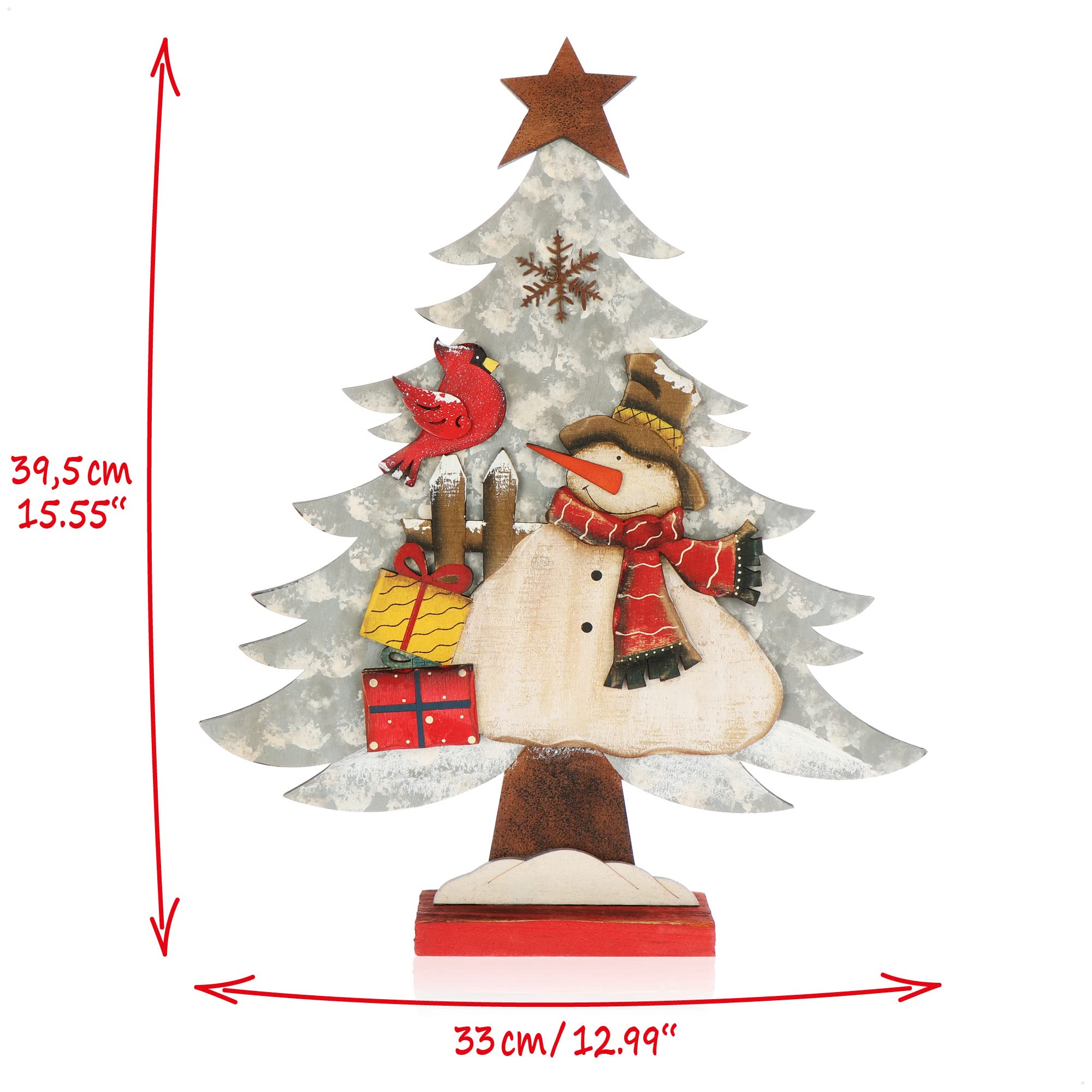 COM-FOUR® Supporto decorativo per Natale - Albero di Natale in legno - Albero di Natale con pupazzo di neve per la decorazione (01 pezzo - abete bianco 38cm)