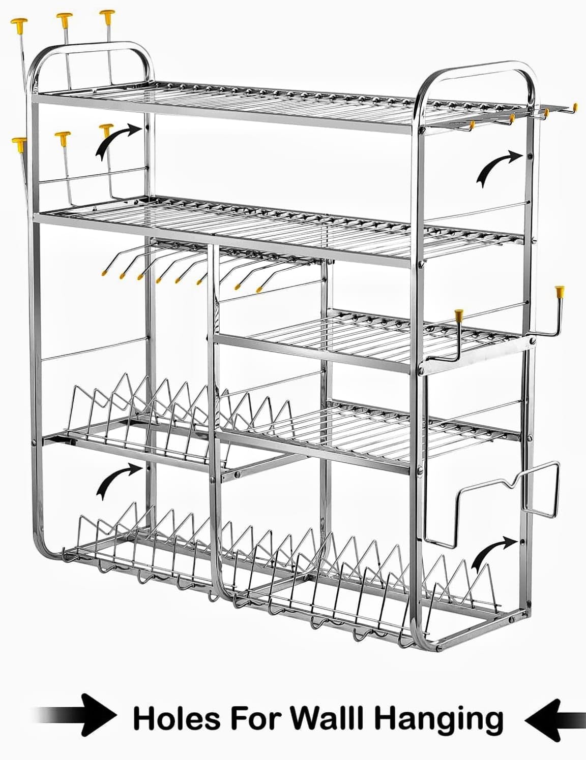 DEMIQON Stainless Steel Kitchen Dish Rack showing mounting holes