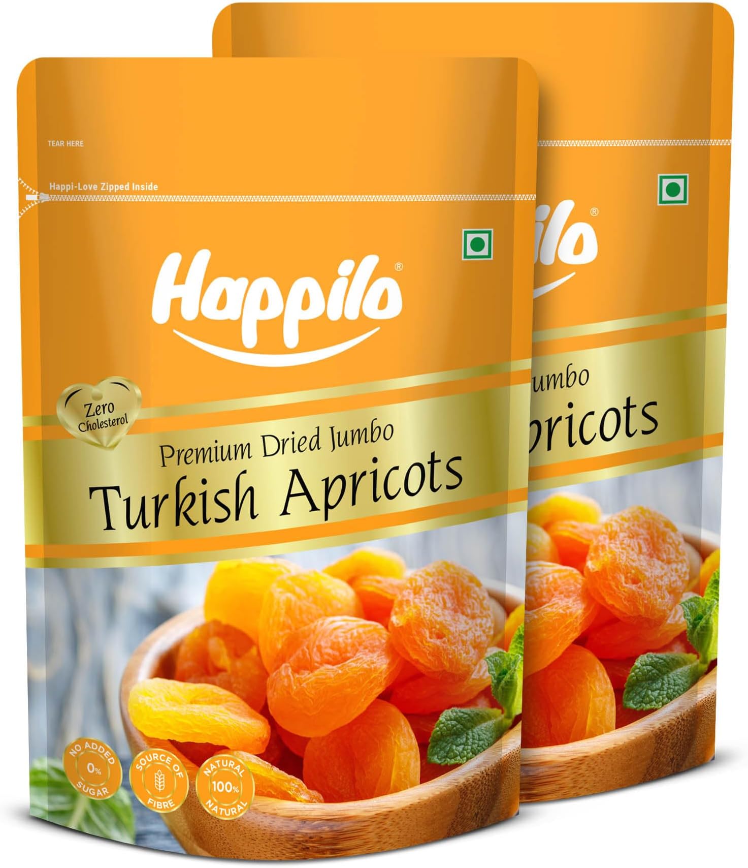 Happilo Premium Dried Turkish Apricots 200g each (Pack of 2), Jumbo Size Seedless Khumani, Juicy and Tangy Dehydrated Fruits