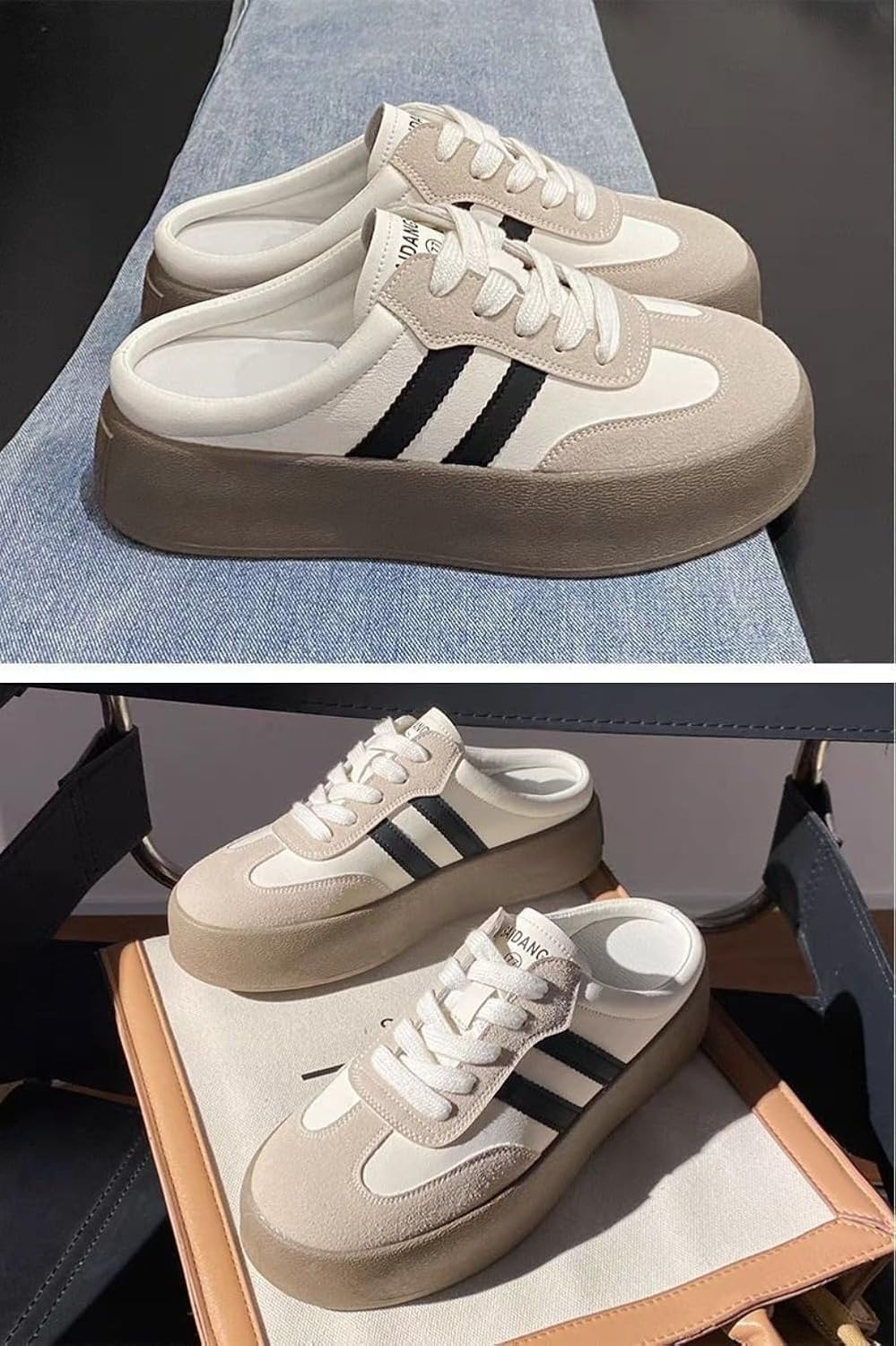 Backless Tennis Shoes for Women Wide Mule Sneakers Slip on Backless Sneakers Platform Canvas Mules Non Slip Chunky Thick Sole Lace Up Breathable Mesh Casual Walking Slides Lightweight Round Toe Girl - Image 2