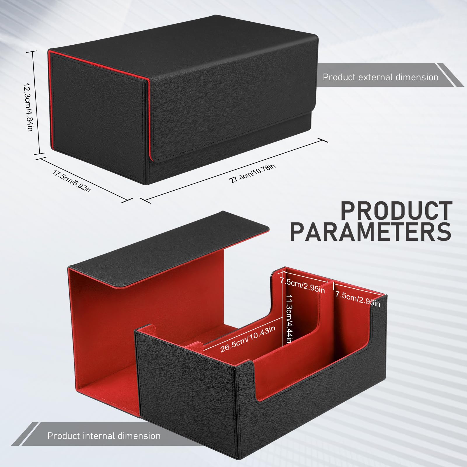 Boîte à Cartes Pour Plus De 3200 Cartes, Boîtes De Rangement Pour Cartes à Collectionner Avec 24 Séparateurs Et 4 Mousse, Boîtes Magnétiques De Qualité Supérieure, Pour Magic The Gathering(Noir Rouge