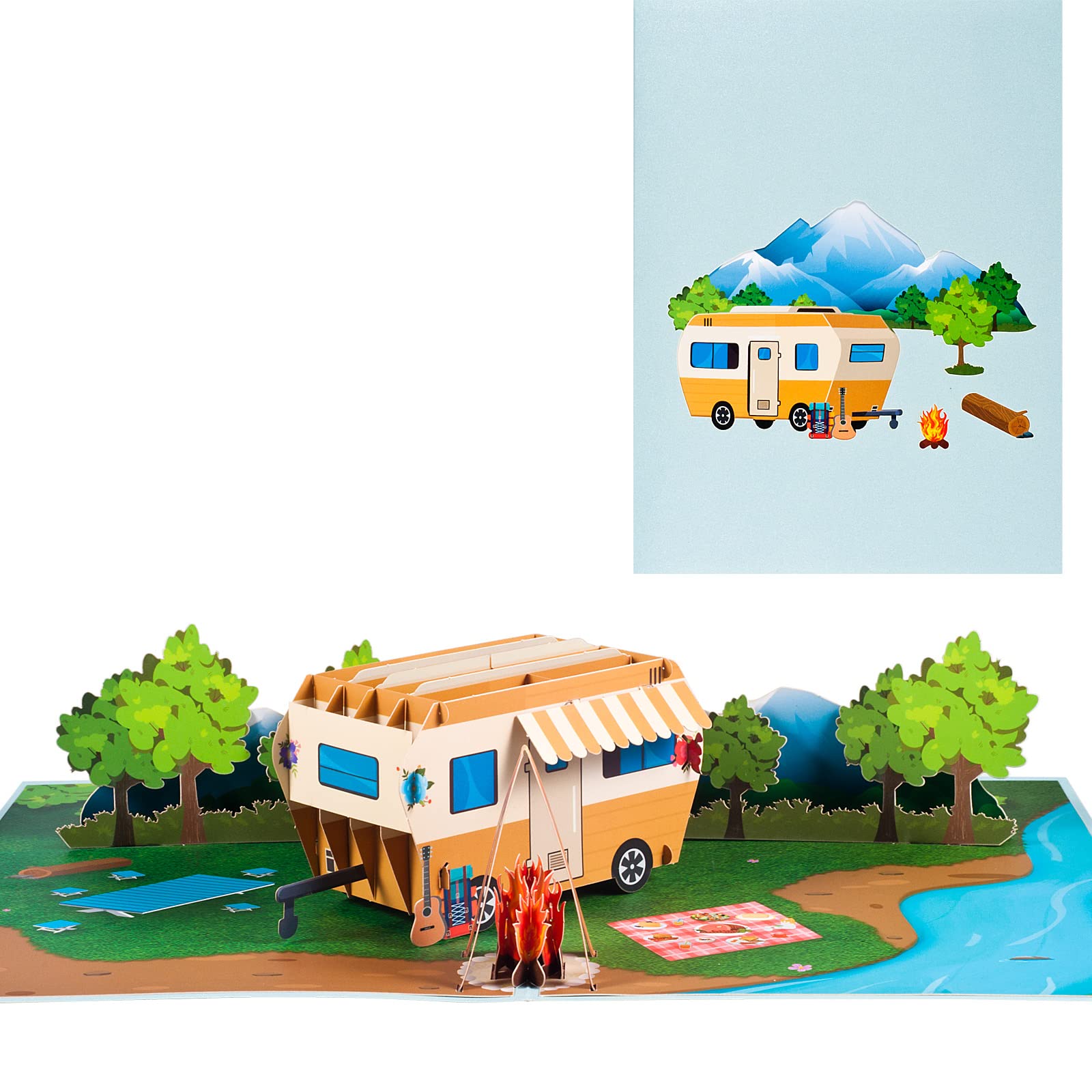 ANEWISH 3D cards, pop-up caravan greeting cards for holidays camping, picnics and excursions,15 x 20 cm, 01Caravaning