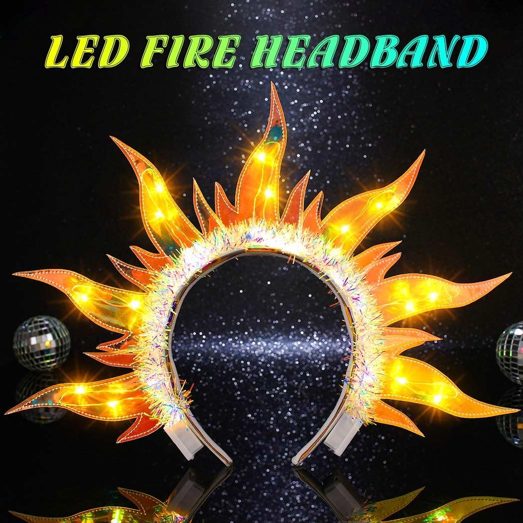 JEAIRTS Light Up Fire Headband Glow Flame Crown Headpiece Led Sun Goddess Hair Accessories for Women - Image 2