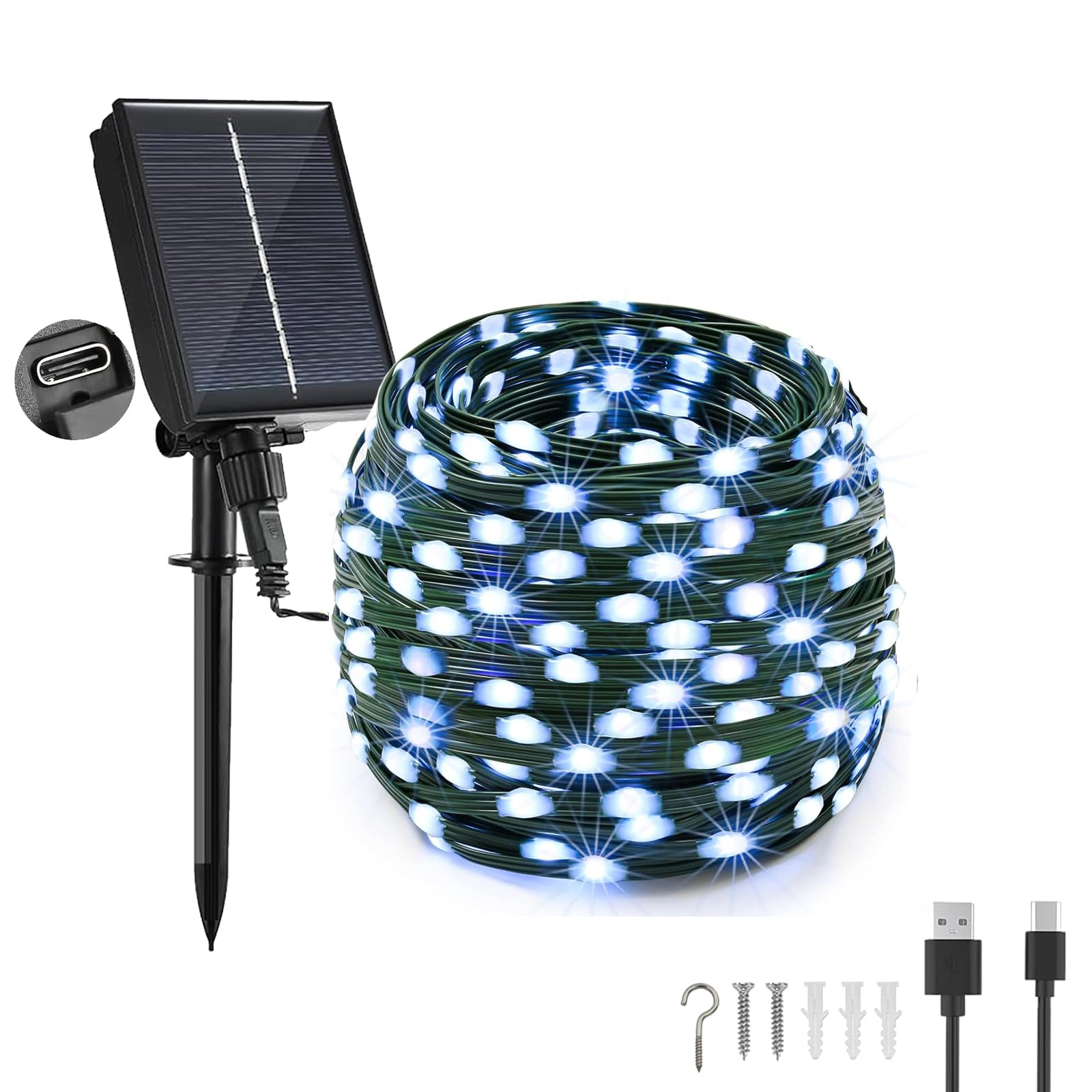 Tacobey Luci Solari Esterno, 20M 200 LED Catena Luminosa Esterno Solare Impermeabile, 8 Modi, Decorative Per Giardino, Cortile (Bianco Freddo)