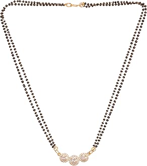 by Touchstone Traditional Indian Bollywood Studded Diamond Look Black Beads Symbolic Designer Jewelry Mangalsutra Pendant Set in Gold Tone for Women.
