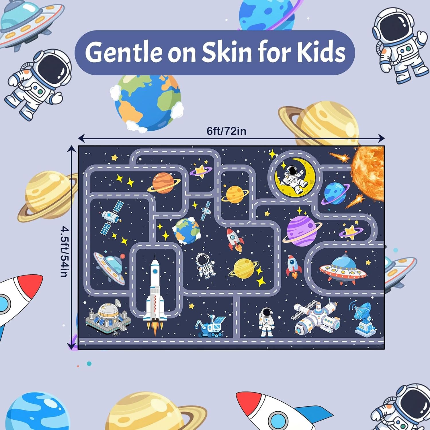 Space Rug for Boys Room 4.5x6 Feet, Non Slip Kids Area Rug with Solar System Planets and Astronaut Pattern, Galaxy Educational Carpet for Bedroom Nursery, Toy Cars Activity Zone