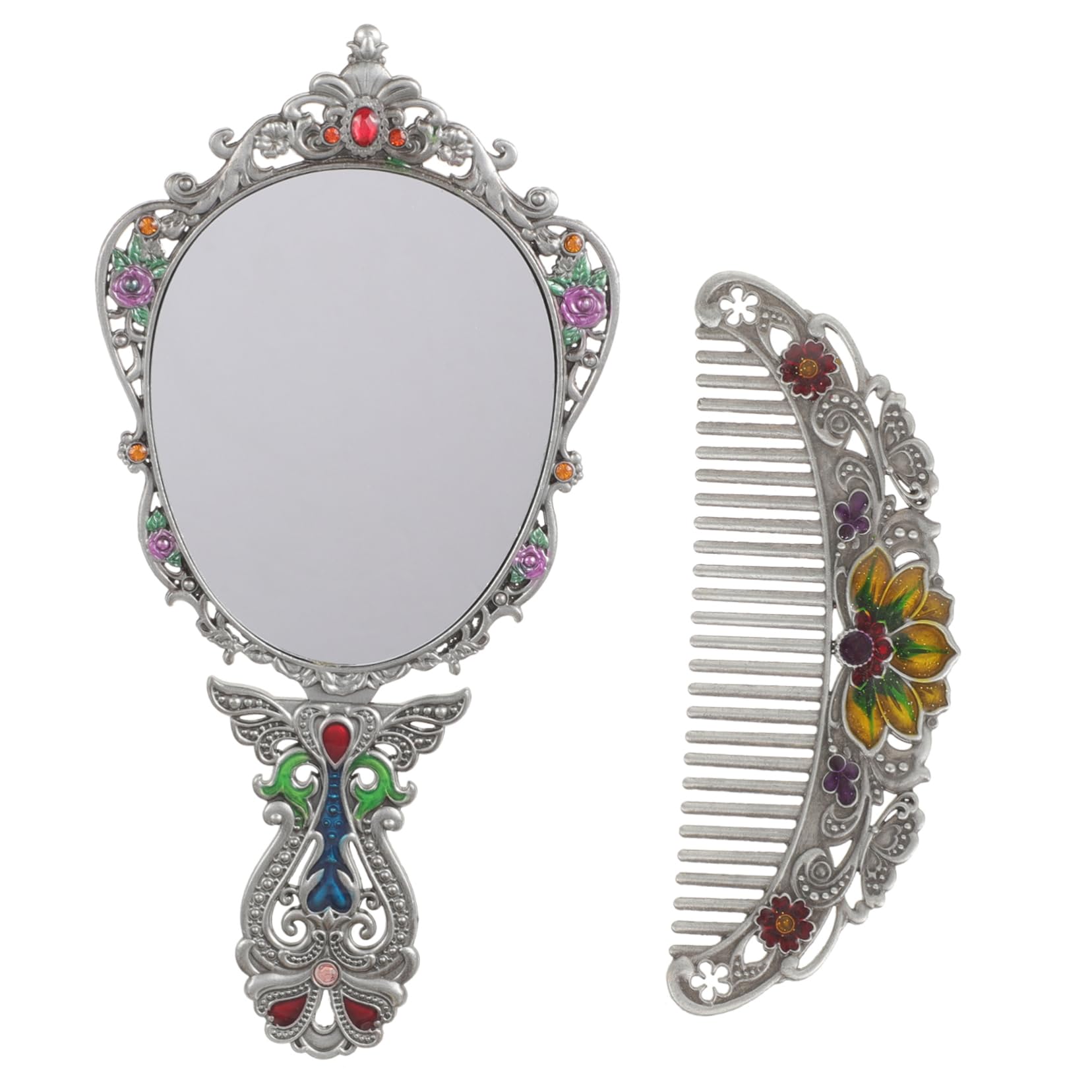 FOMIYES 4 Juegos Espejo De Mano Metalico Pequeño Espejo De Viaje Decoración De Mesa Decoración Antigua Decoración De Tocador Espejo De Vanidad Chica Señoras Peine De Espejo Tabicado Mujer