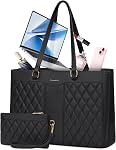 RAINSMORE Sac portable pour femmes 15.6 Inch travail sacs de poche en cuir ordinateur portable de bureau de bout professionnel ordinateur de Purse sac à main femme mallette avec embrayage pour le bureau de l'enseignant Voyage, noir
