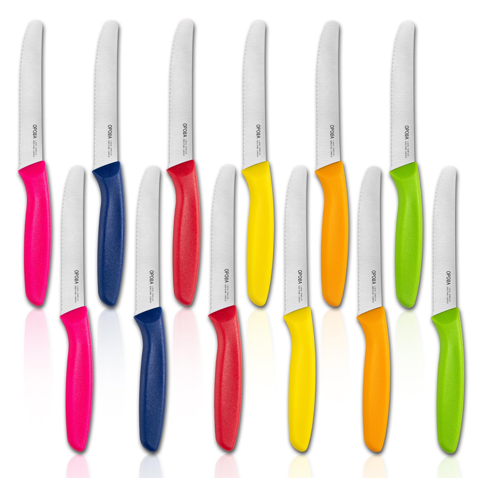 12 Stück Multifunktions Frühstücksmesser,Tafelmesser Wellenschliff,Bunte Brötchenmesser,Tomatenmesser,Rutschfesten Kunststoffgriffen,Esszimmer&Küche Vorhanden
