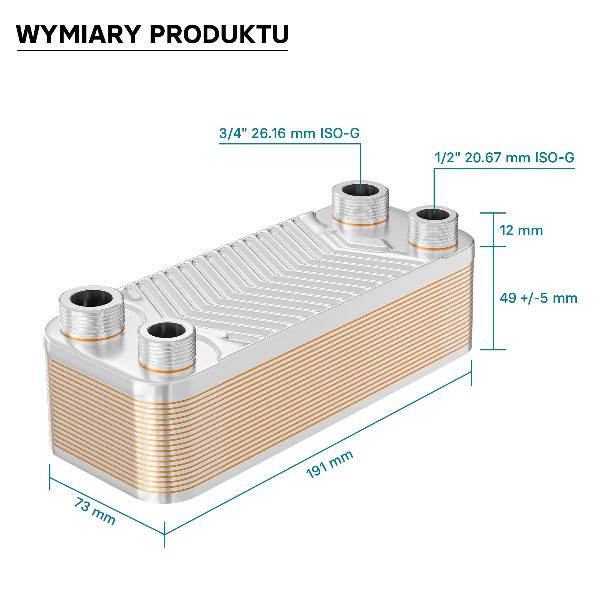 Wiltec Wymiennik płytowy 20 płyt, maks. 44 kW, maks. przepływ 4 m³/h, objętość 0,36 l, ze stali nierdzewnej do przekazywanie ciepła