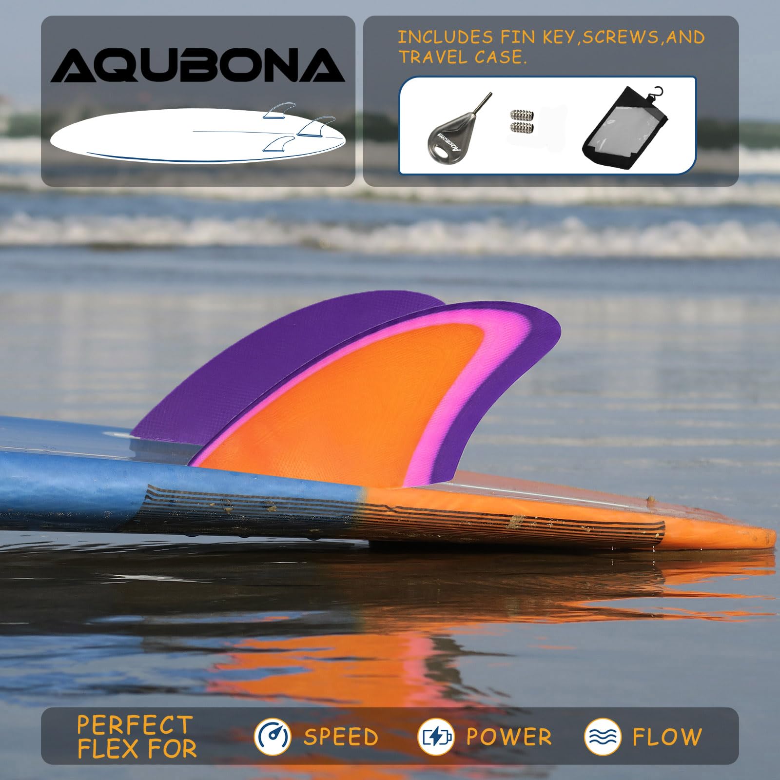 AQUBONA Aletas de doble quilla – Aletas de doble aleta para tabla de surf de pescado Twin Keels – Suave fibra de vidrio flexible (colorido)