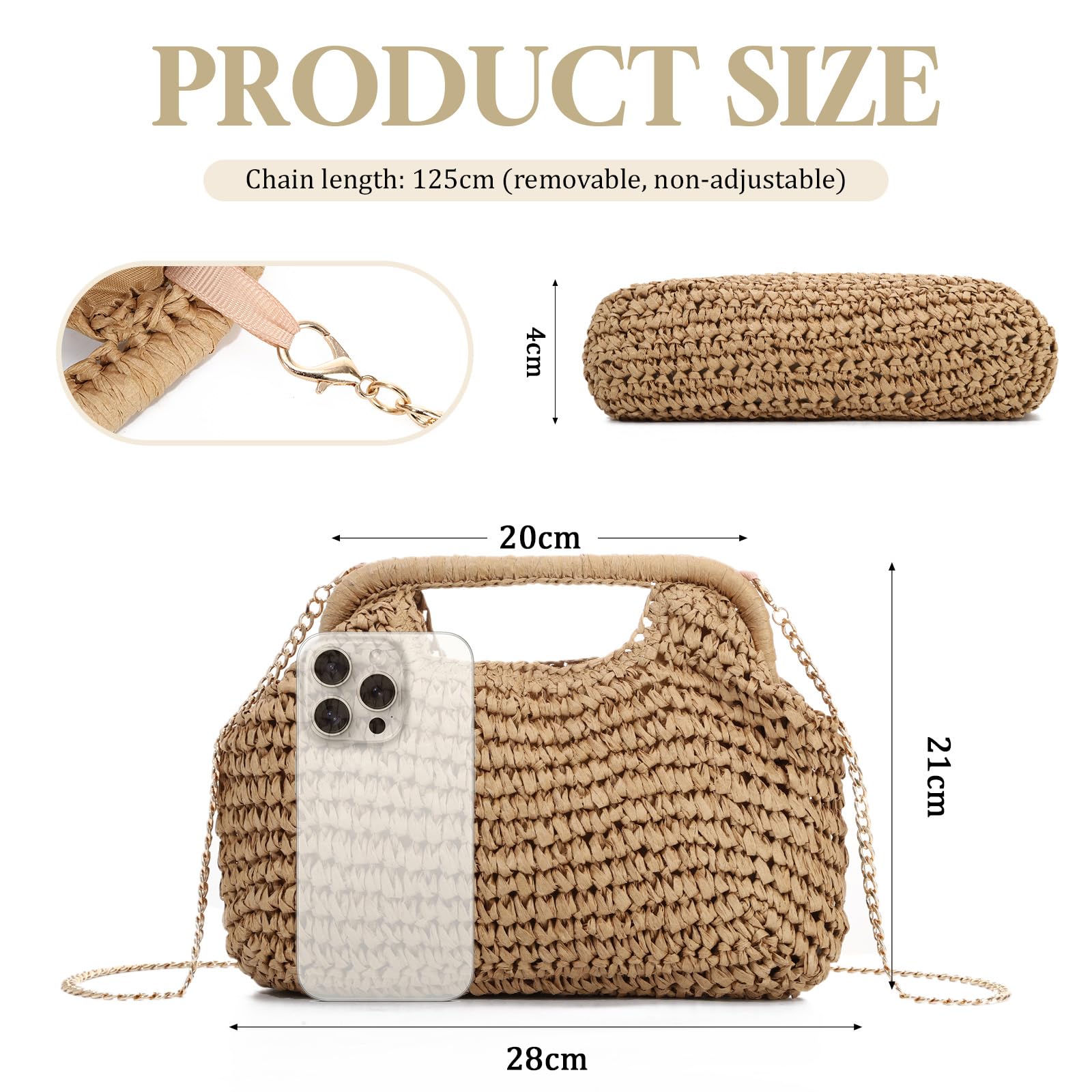 EVEOUT Clutch de Paja Trenzada con Cadena Mujer Boho Bolso Tejido para Fiesta Bodas Verano Bolsos de Mano Rafia Sintética para Playa Vacaciones — view 4