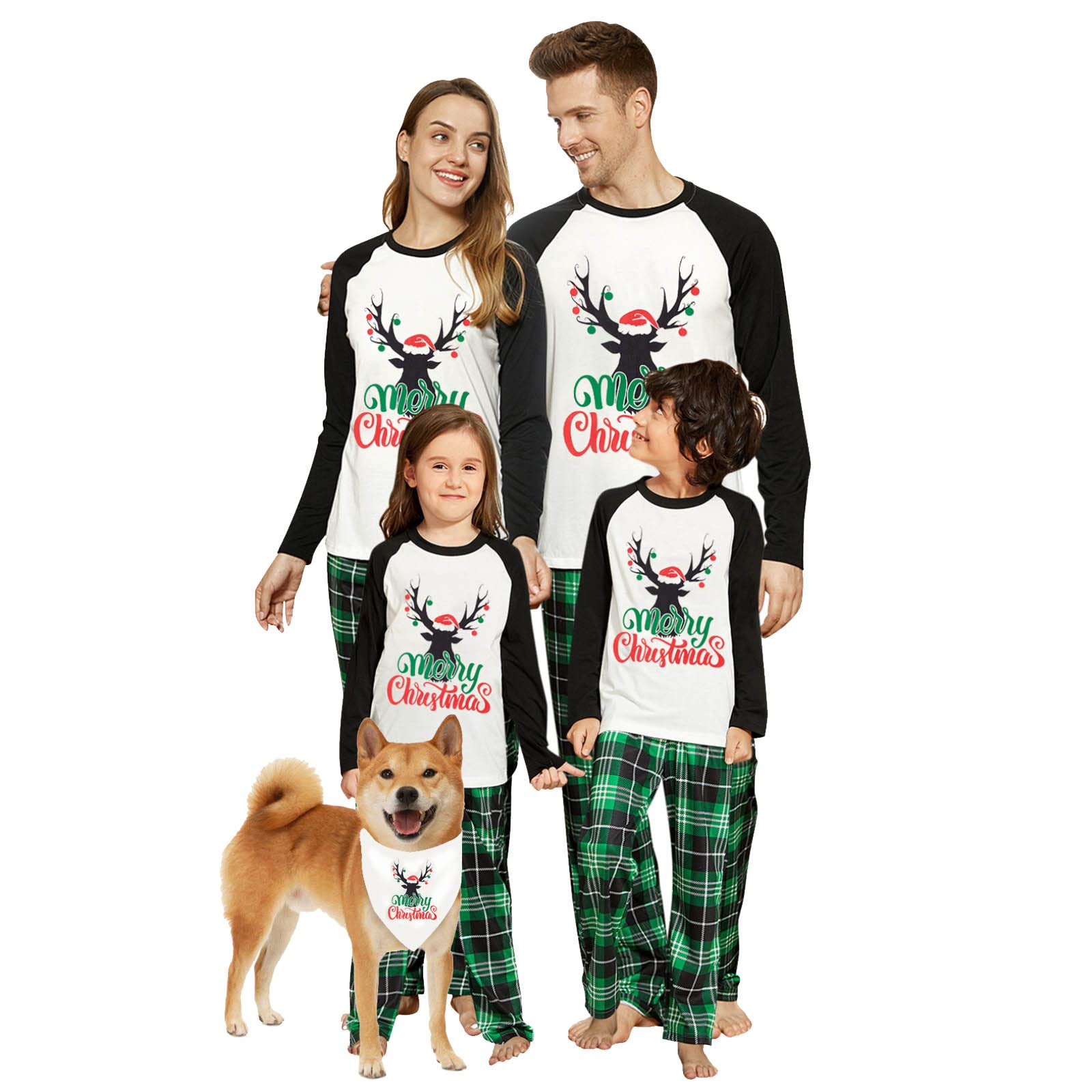 iffei Matching Family Pajamas Sets Christmas PJ's Letter Print Top and Plaid Bottom Sleepwear Jammies with Pockets-picture-47