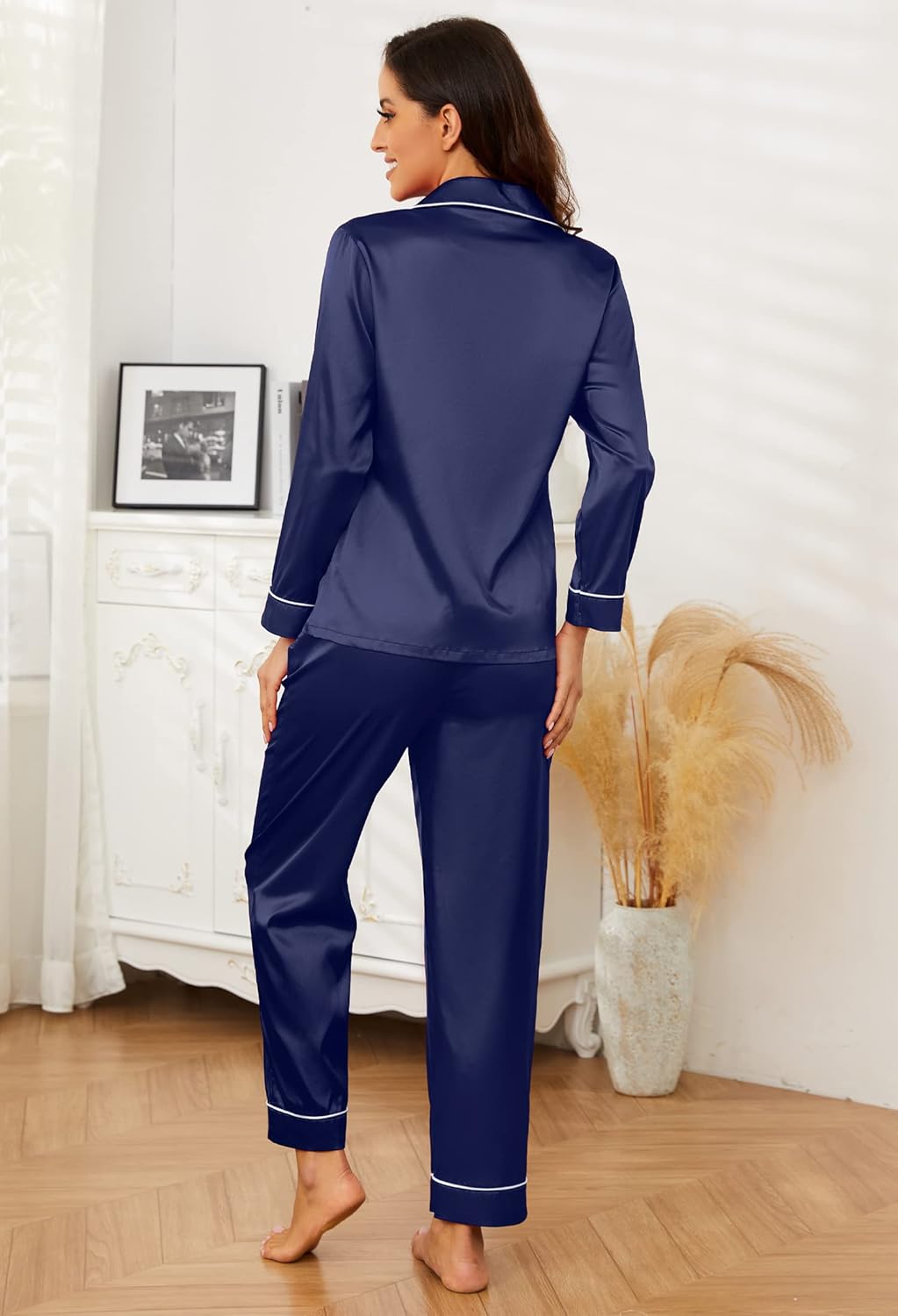 U2SKIIN Women Silk Pajamas Set, Long Sleeve Satin Pajamas for Women Sleepwear Button Down Pjs Set Two-piece - Image 3