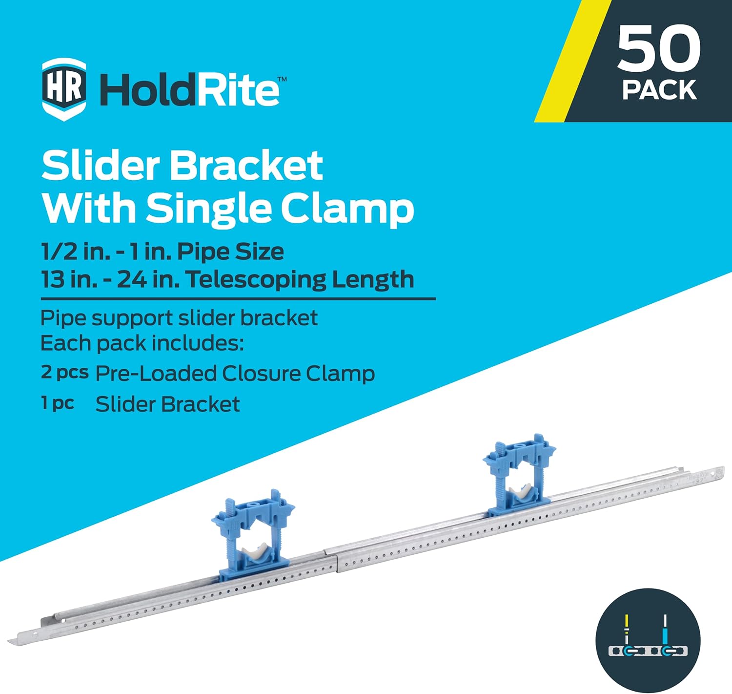 Holdrite 13 Inch to 24 Inch Telescoping Pipe Hanger Bracket, Double Clamp Kit, Pack of 50, SL2-2