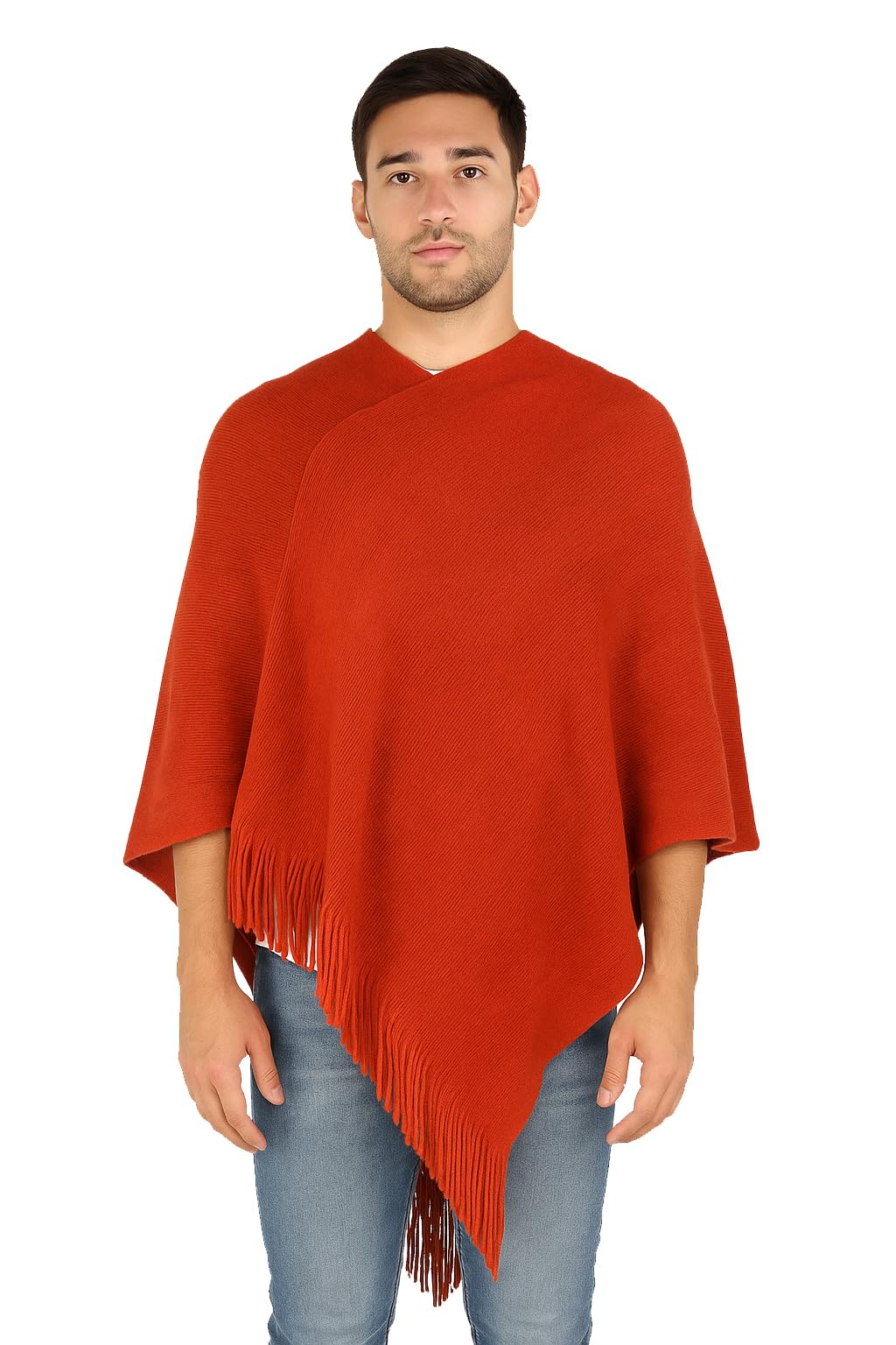 manra Men's Woolen V-Neck Solid Plain Cape Coat Poncho for Winter Wear-picture-10
