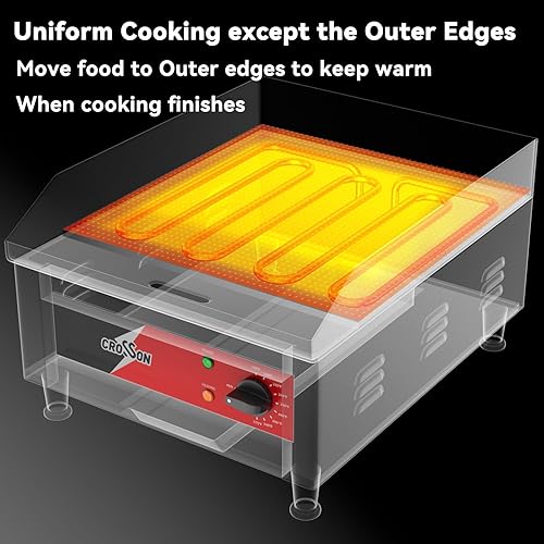 Miniatura 4 de CROSSON Plancha eléctrica comercial de encimera de 16 x 16 pulgadas, plancha plana con placa de cocción de hierro antiadherente de 25 pulgadas de