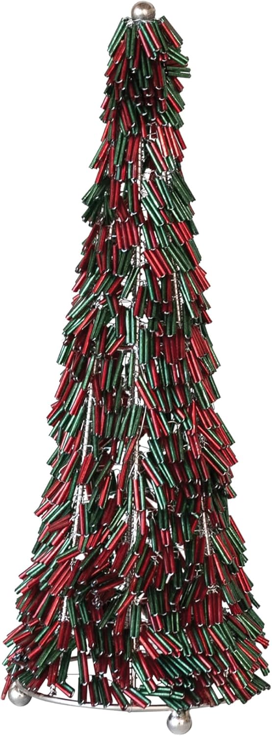 Creative Co-Op Metal and Glass Beaded Christmas Tree, Red and Green