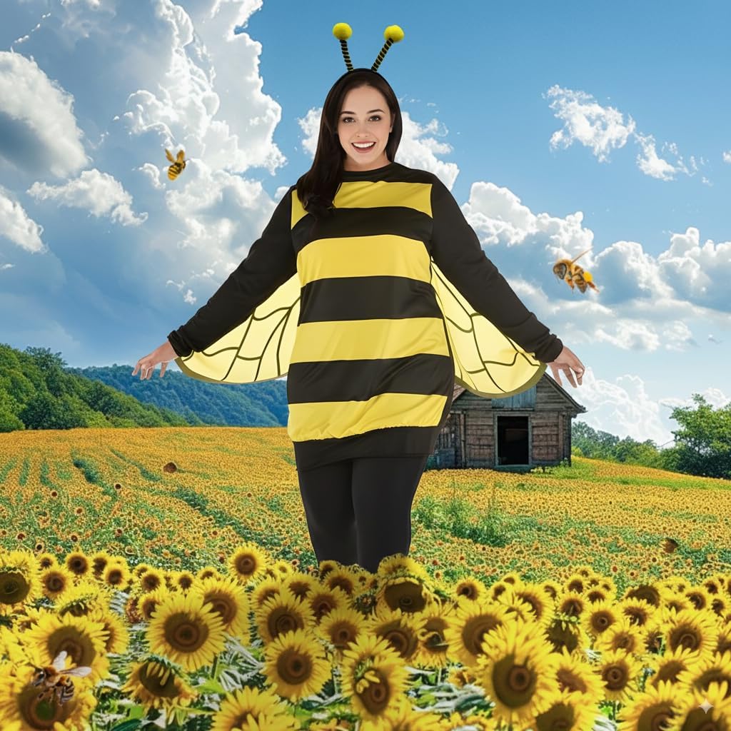 Bumble Bee Costume for Women Funny Animal Christmas Costumes Adult with Headband Wings - Image 2