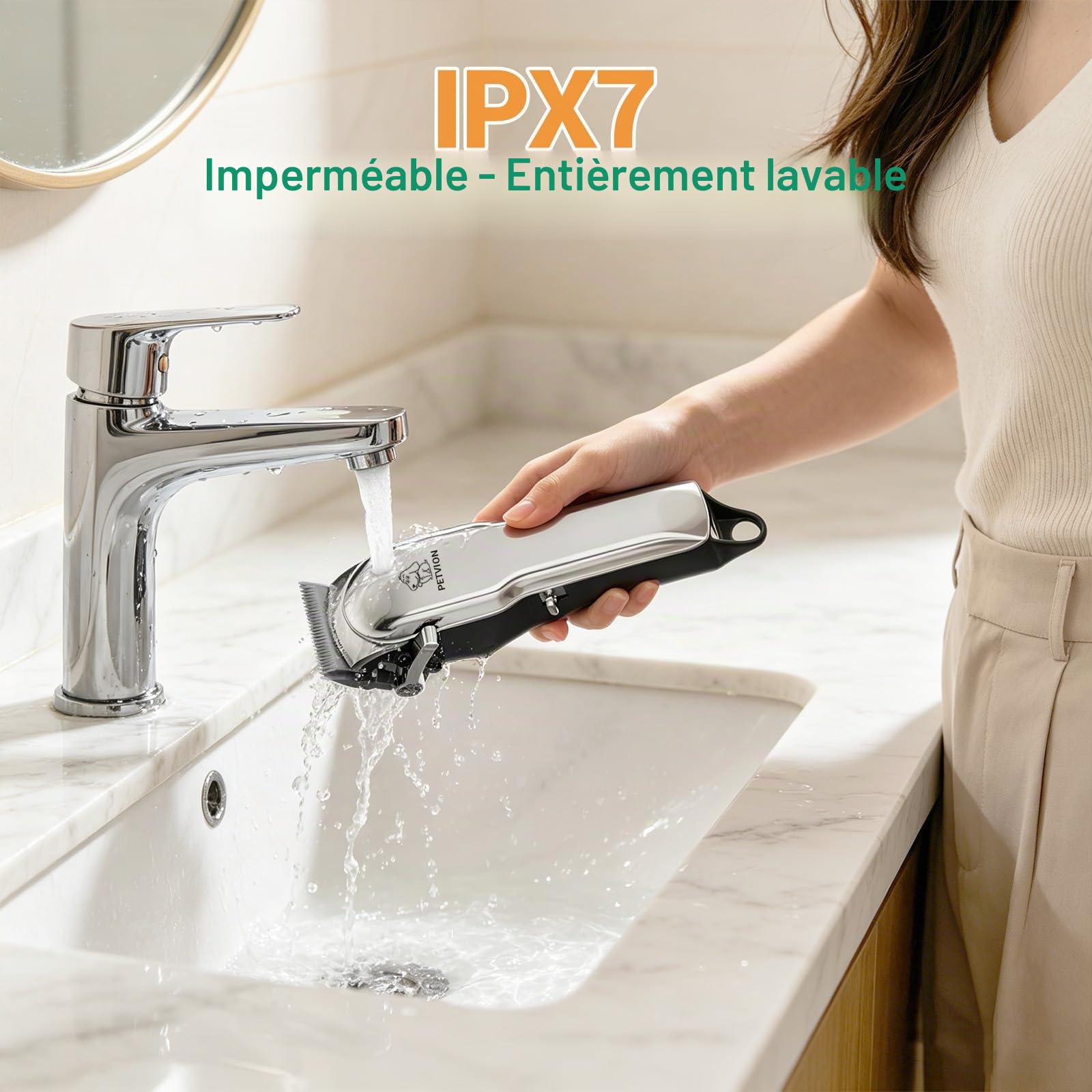 Tondeuse Chien Professionnelle Tranchant 7 000 tr/min Tondeuse de Toilettage Sans Fil Étanche IPX7 avec Écran LED Faible Bruit et Charge USB et 6 Sabots pour Poils Longs Frisés et Épais