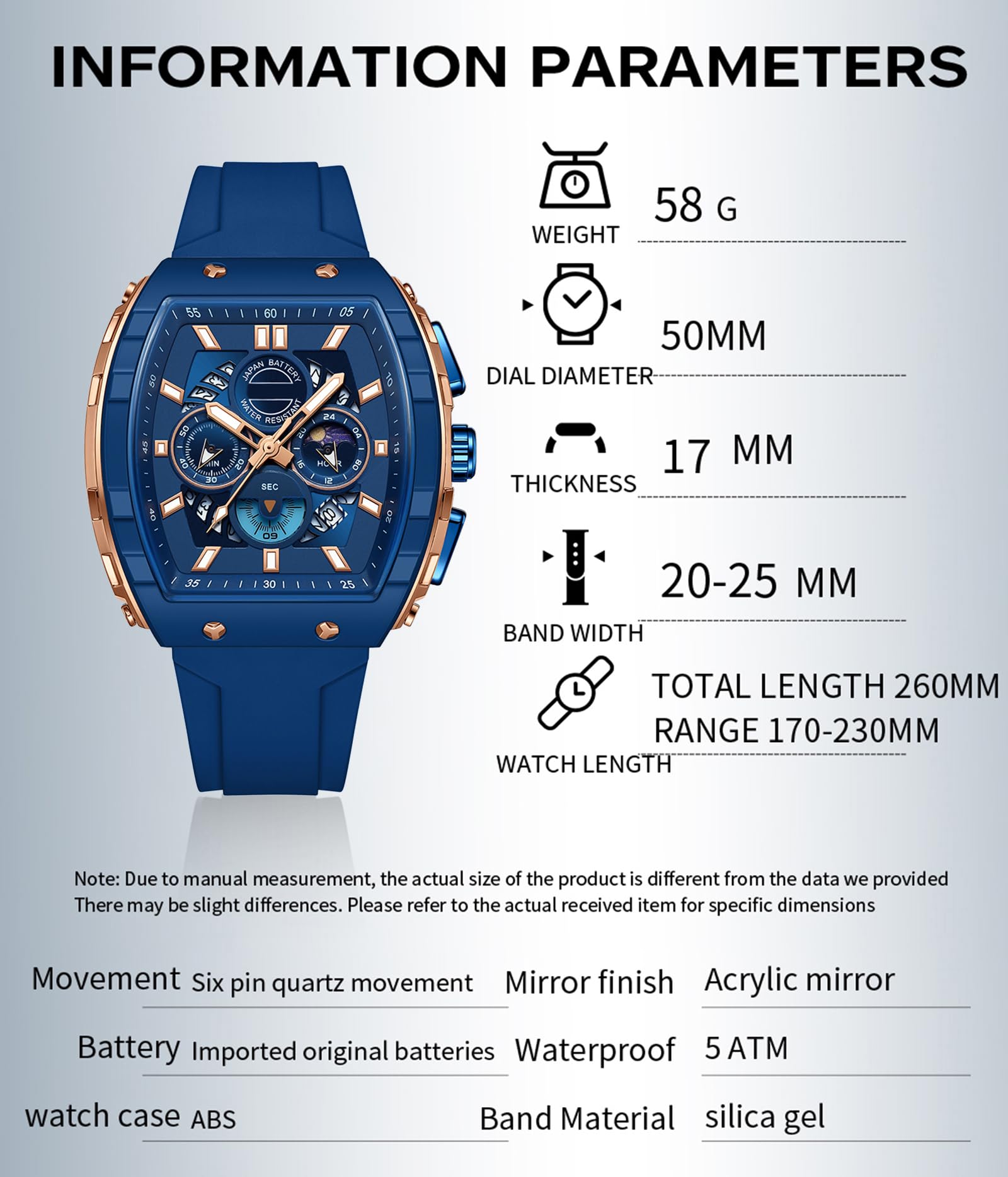 findtime Orologio da polso da uomo, cronografo, grande, sportivo, quadrato, da uomo, militare, analogico, al quarzo, data, orologio sportivo di lusso, per uomini, quadrante luminoso, design
