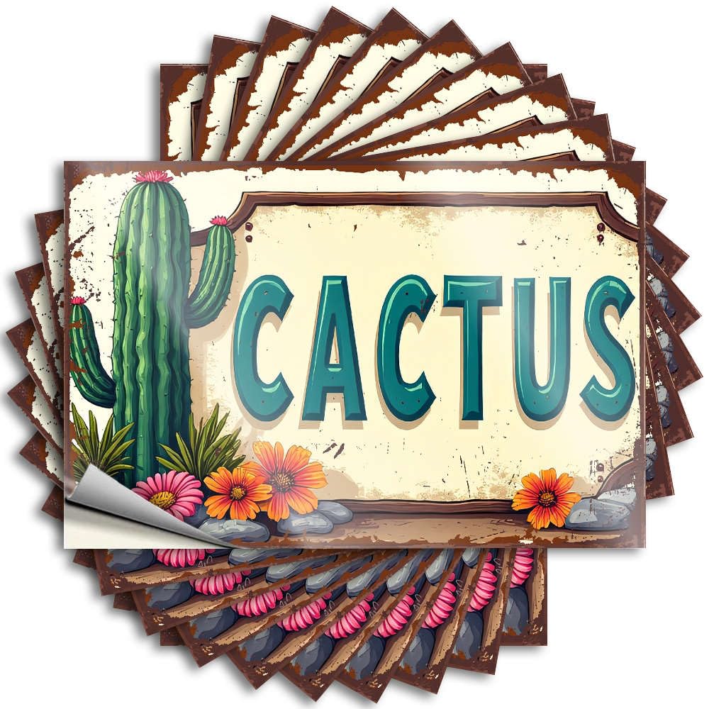 Cozy Quote Aesthetic Decals, Back Yard Decorations Cute Pattern Design for Sports Notebook | Bottle Removable Vinyl Desert Plants: Cacti and Vibrant Blooms(8X12CM)