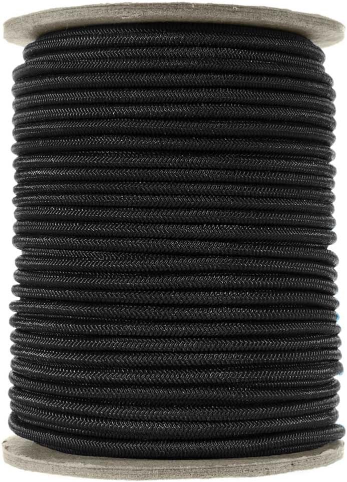 Paracord Planet 1/8" Shock Stretch Cord - Ideal for Hiking, Crafts, Emergency Supply Nylon Sheath - USA Made 100 Feet Black