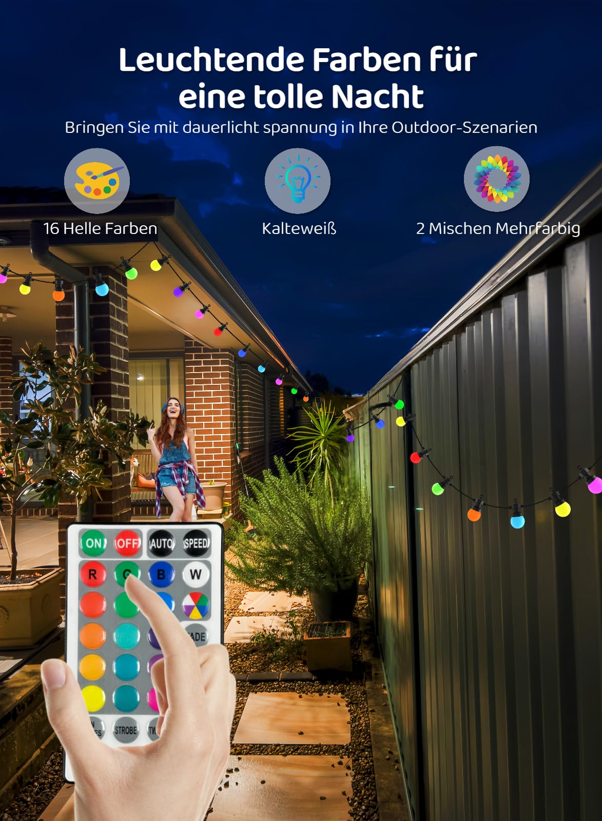 Gaoxun Guirlande Lumineuse Exterieure, 15M RGB Guirlande Guinguette Exterieur avec Télécommande, 15 Ampoules Incassables, Dimmable, Minuterie, IP44 étanche, pour Jardins, Mariage, Bistrots, Maisons