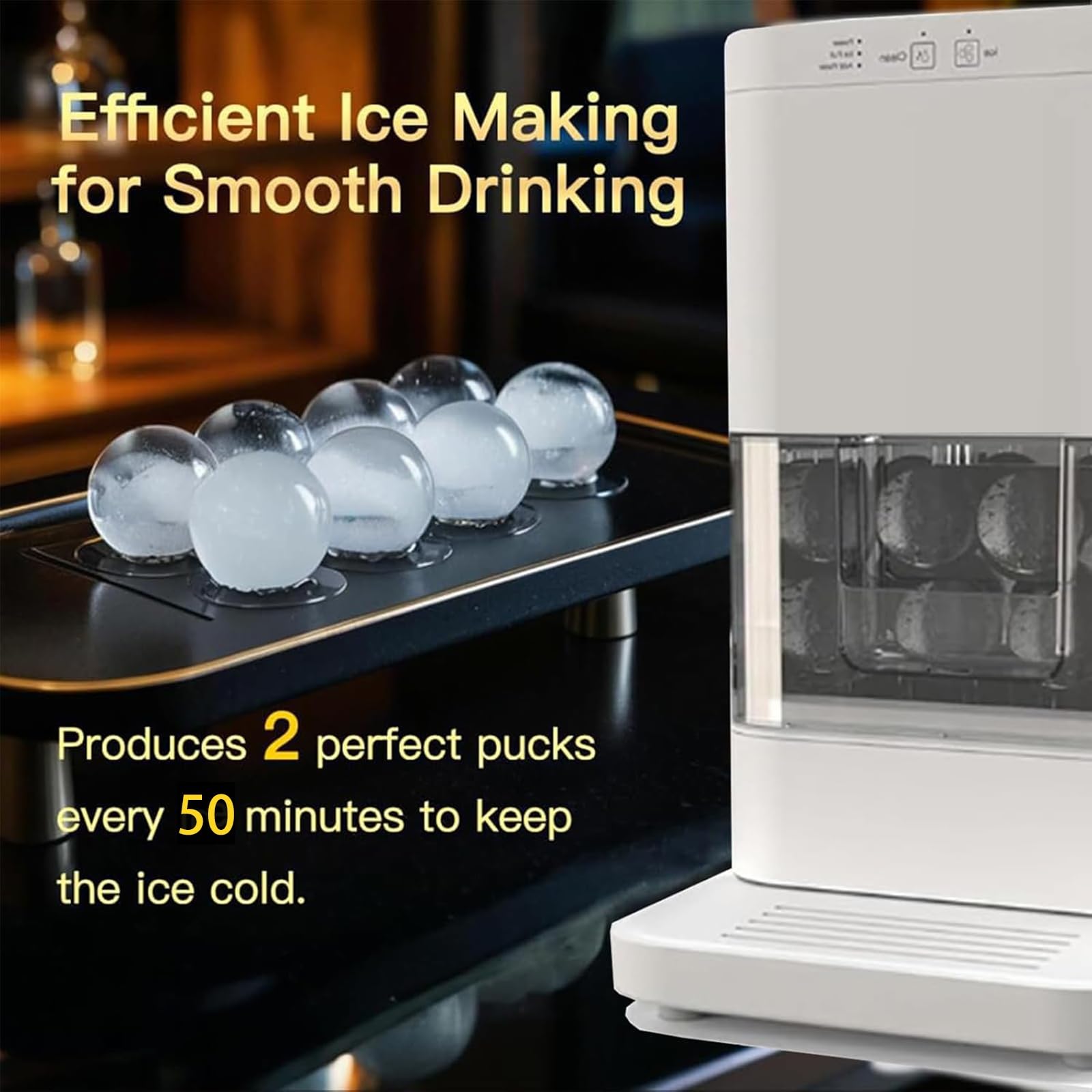 5,1 cm klare Eiskugel-Maschine, kugelförmige Eismaschine, 2 Stück in 50 Minuten, 55 Stück/Tag, 1,2 l Wassertank-Kapazität, 8–10 Stück Speicherkapazität, automatische Reinigung