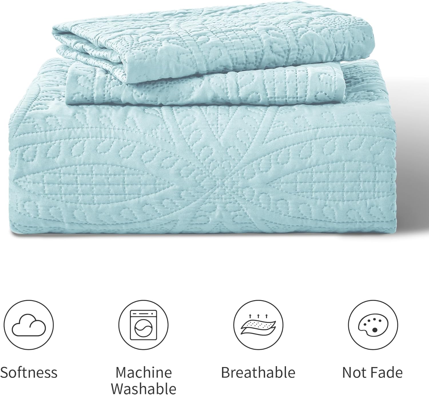 Love's cabin Quilts for Queen Bed Spa-Blue Bedspreads - Soft Bed Summer Lightweight Bedspread Comforter - Modern Style Coin Pattern Coverlet for All Season - 3 Pieces (1 Quilt, 2 Pillow Shams) - Image 7